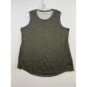 LOGO Lounge Tank Top Womens 1XL Green Striped French Terry Sleeveless Round Neck